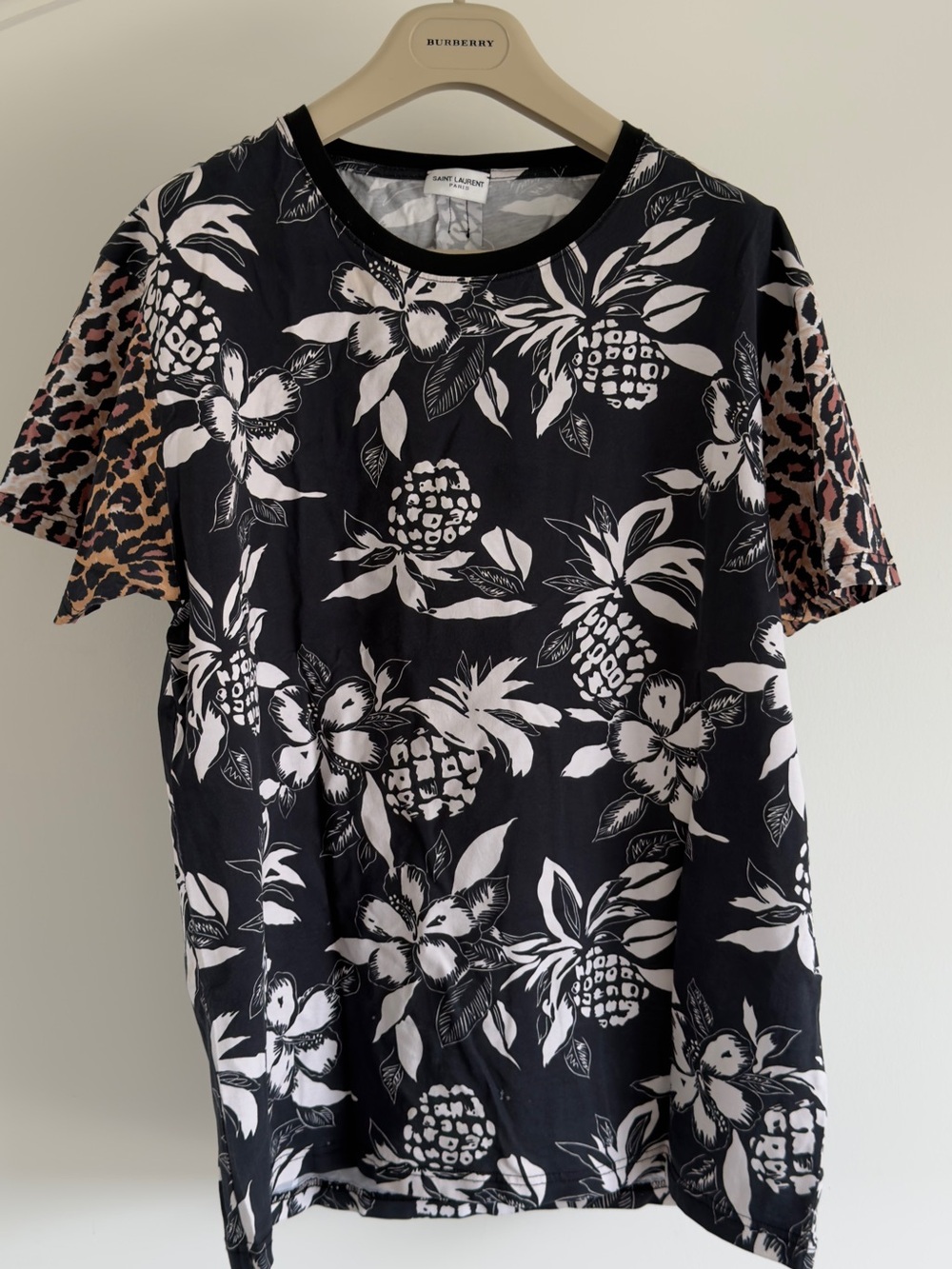 Saint Laurent Black Floral & Leopard Short Sleeve Shirt